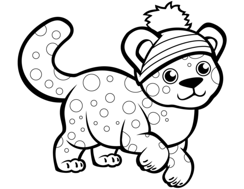 Cute Cheetah In Winter Hat Coloring Page